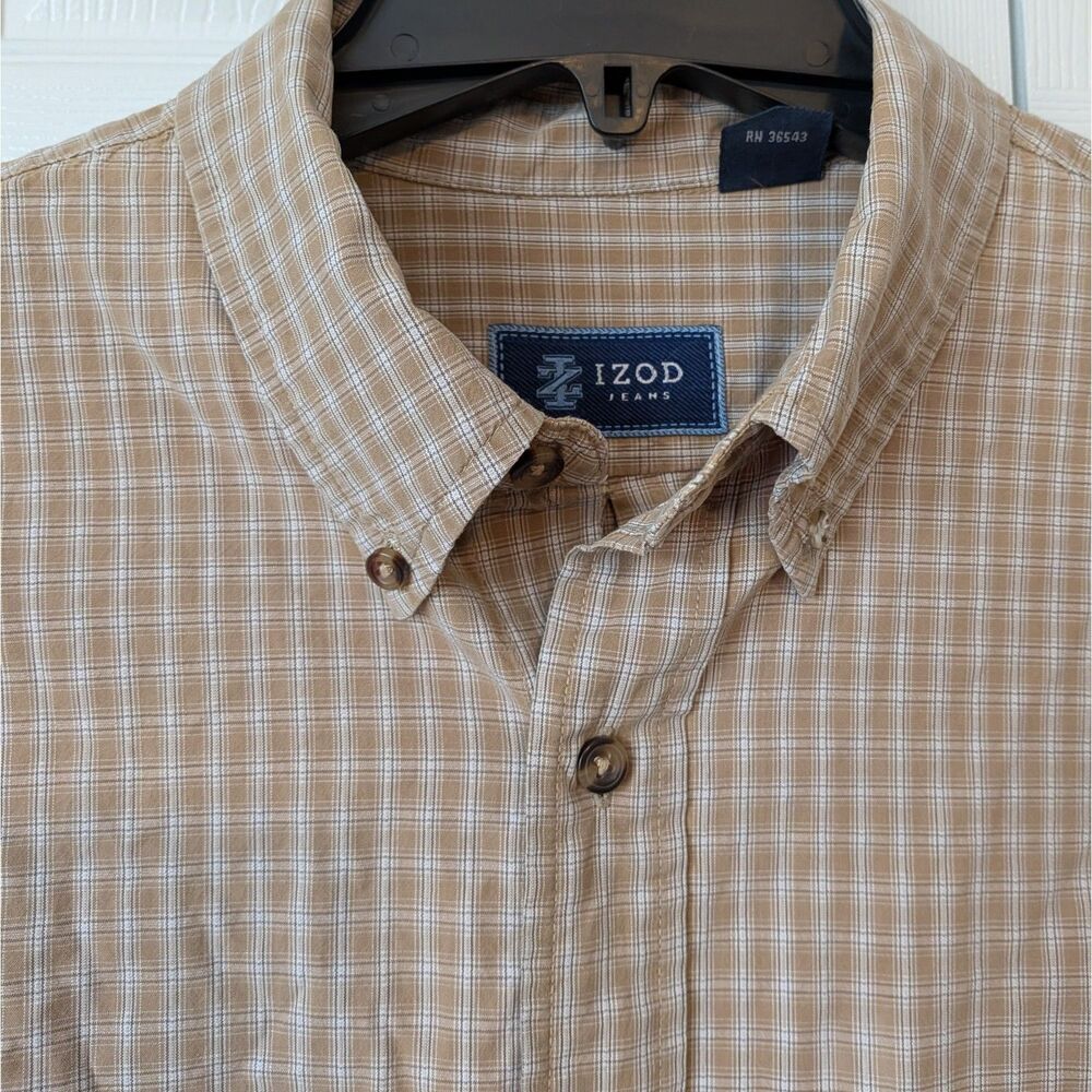 IZOD Men's Long Sleeve Shirt Size Large Cotton Button Down Tan Casual Top Khaki